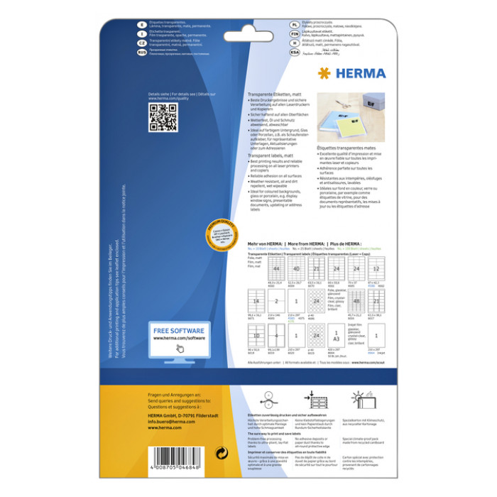 Etiket HERMA 4684 52.5x29.7mm A4 folie transparant mat