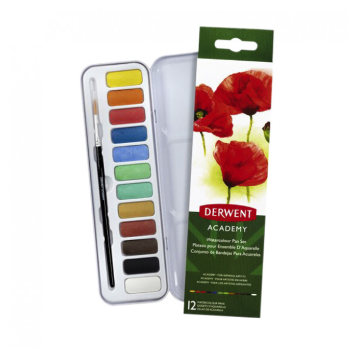 Aquarelverf Derwent 12 kleuren assorti