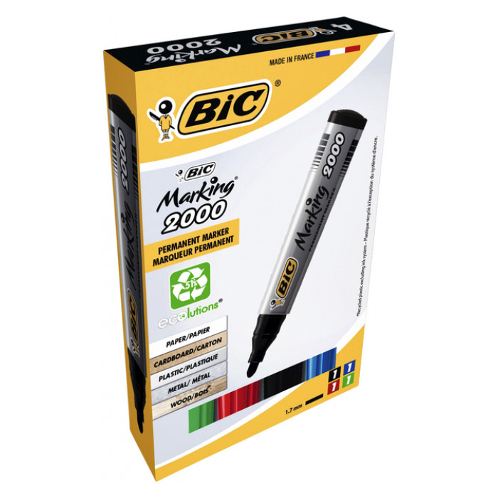 Viltstift Bic 2000 ecolutions rond large assorti doos à 4 stuks