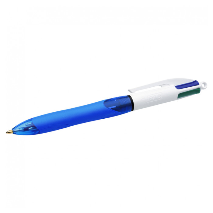 Balpen Bic 4kleuren grip medium blauw blister à 1 stuk
