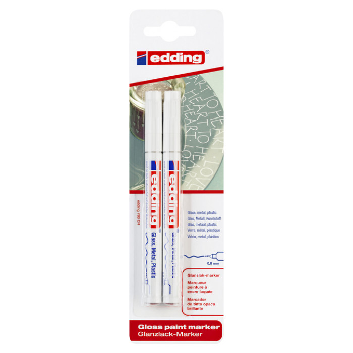 Viltstift edding 780 lakmarker rond 0.8mm wit blister à 2 stuks