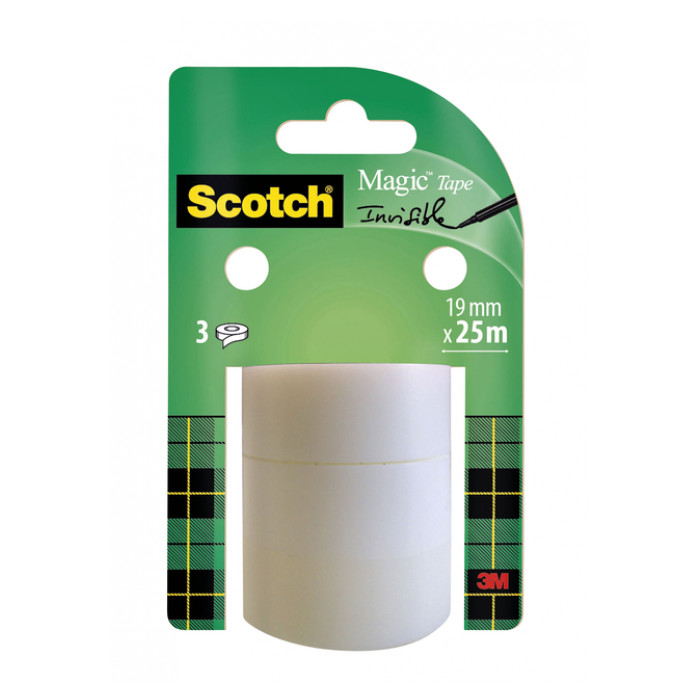 Plakband Scotch Magic 819 19mmx25m onzichtbaar 3 rollen