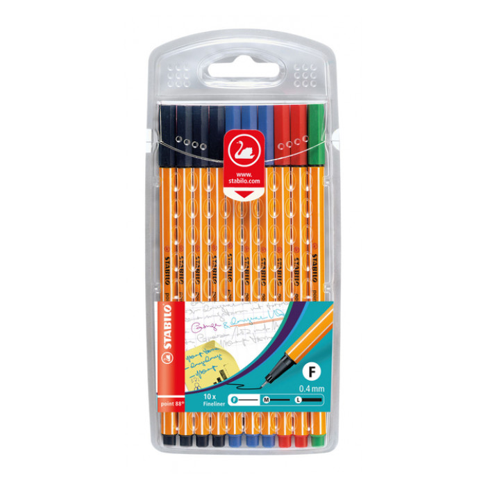 Fineliner STABILO point 88/10 Office fijn assorti etui à 10 stuks