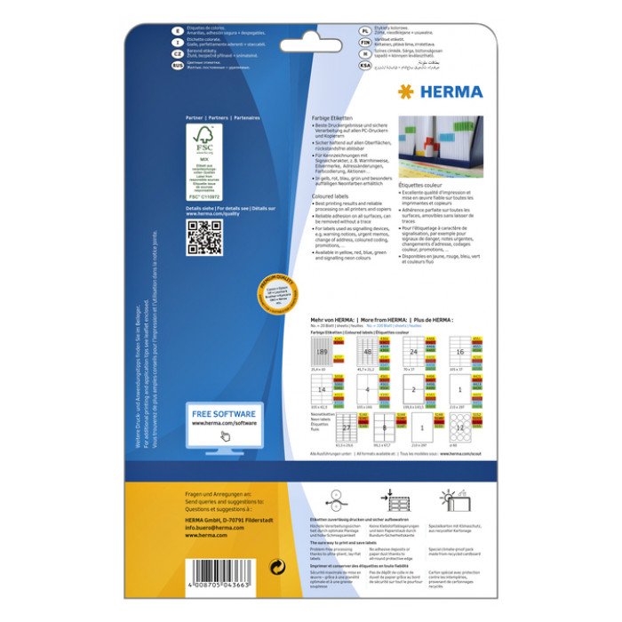 Etiket HERMA 4366 A4 45.7x21.2mm verwijderbaar geel