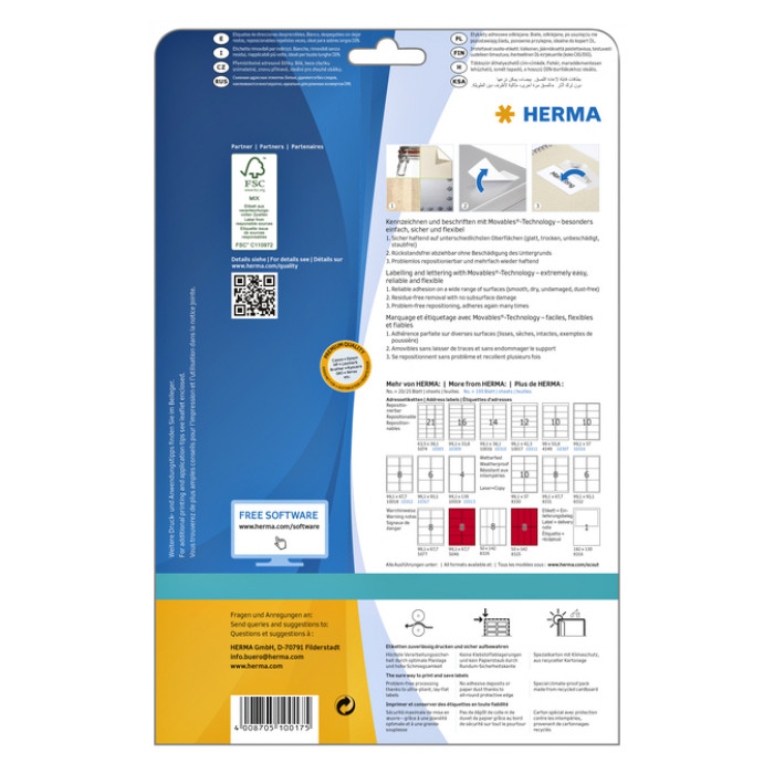 Etiket HERMA 10017 A4 99.1x42.3mm verwijderbaar wit 300 etiketten
