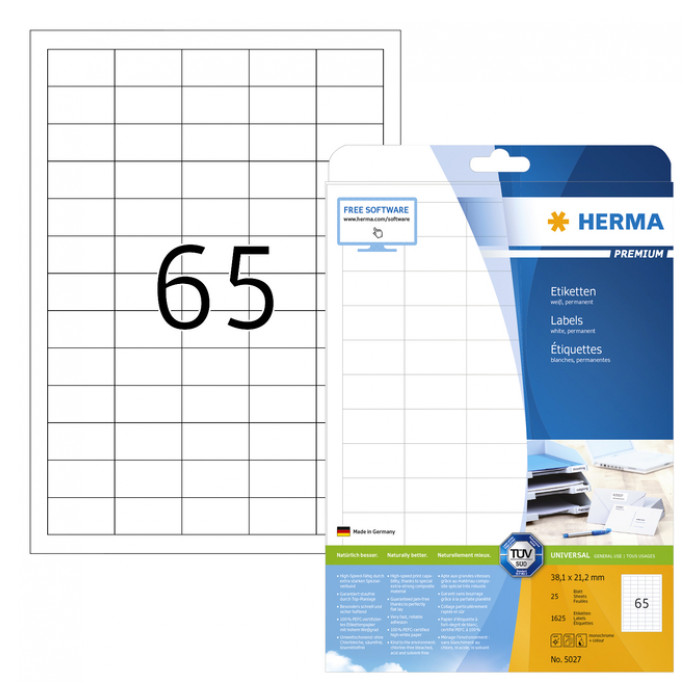 Etiket HERMA 5027 A4 38.1x21.2mm premium wit