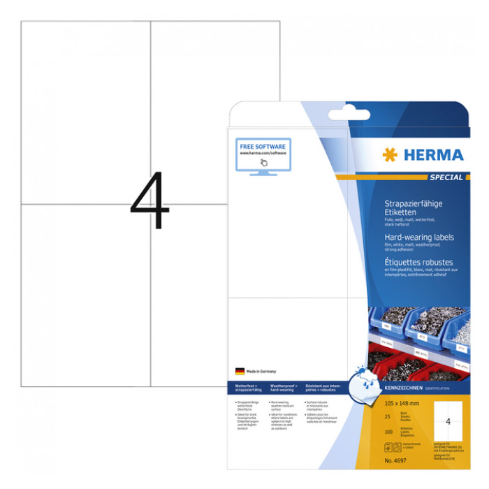 Etiket HERMA 4697 105x148mm weerbestendig wit 100stuks