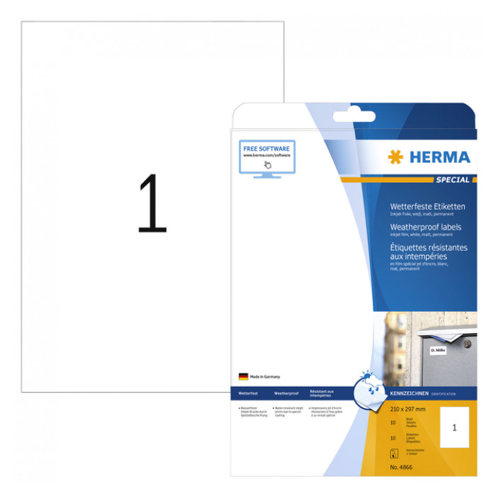 Etiket HERMA 4866 210x297mm weerbestendig wit 10stuks