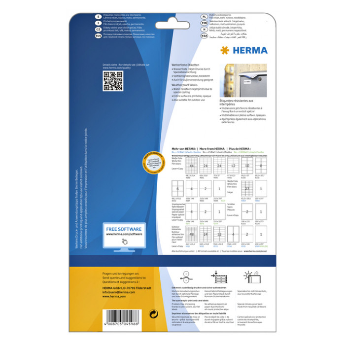 Etiket HERMA 4598 105x148mm A4 folie wit 40stuks