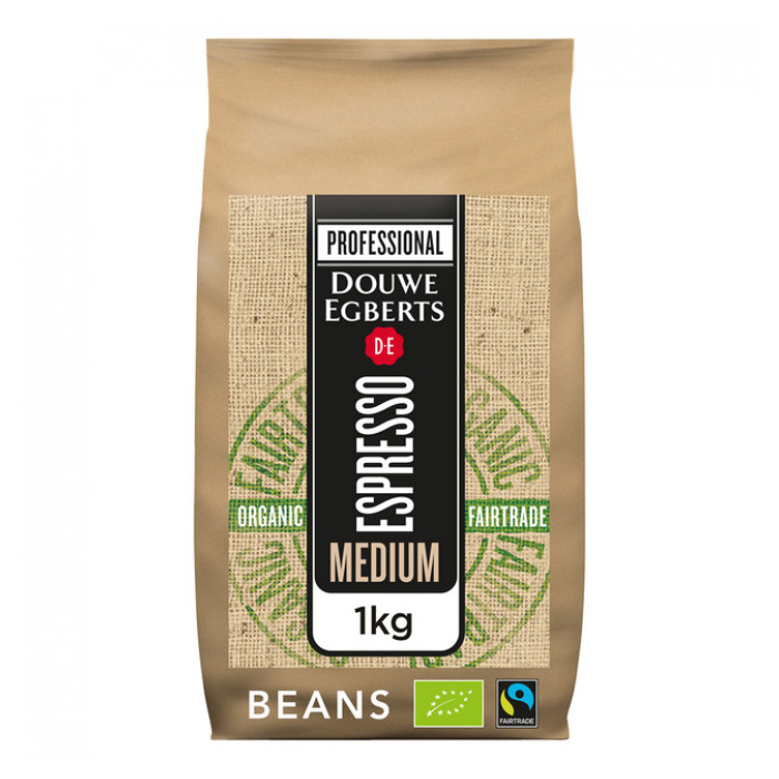 Koffie Douwe Egberts espresso bonen medium roast Organic en Fairtrade 1kg
