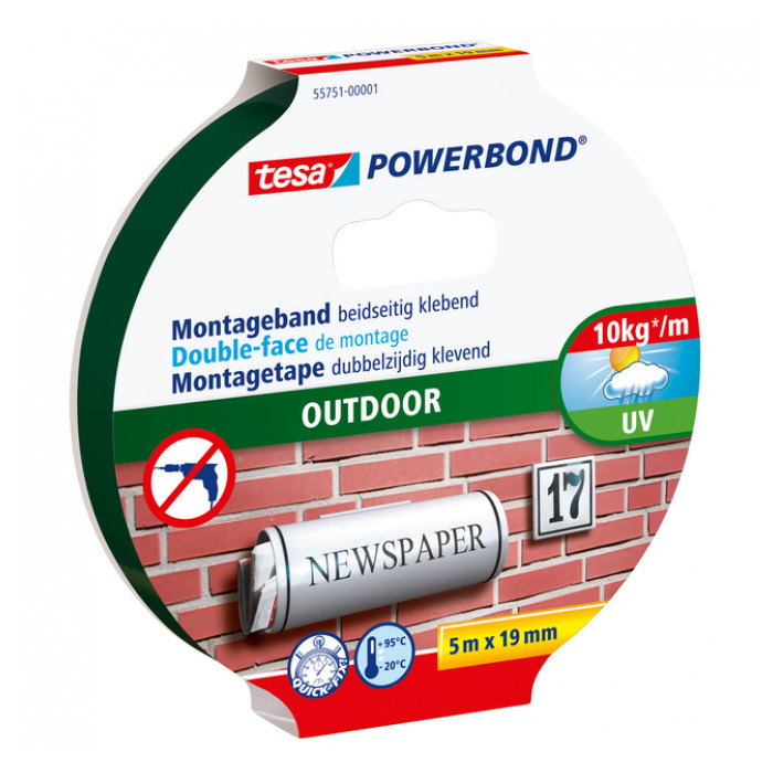 Montagetape tesa® Powerbond Outdoor dubbelzijdig 5mx19mm transparant