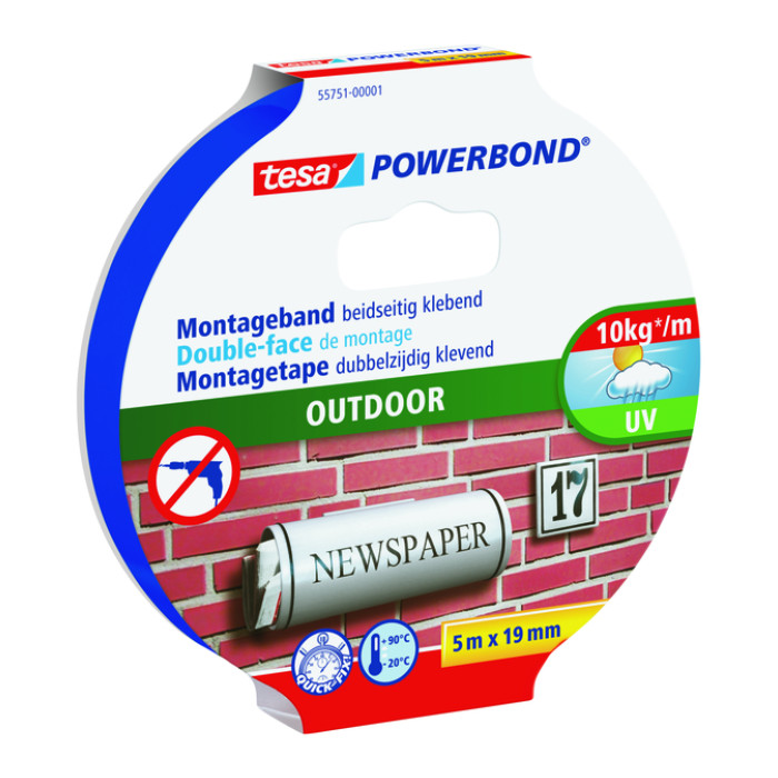 Montagetape tesa® Powerbond Outdoor dubbelzijdig 5mx19mm transparant
