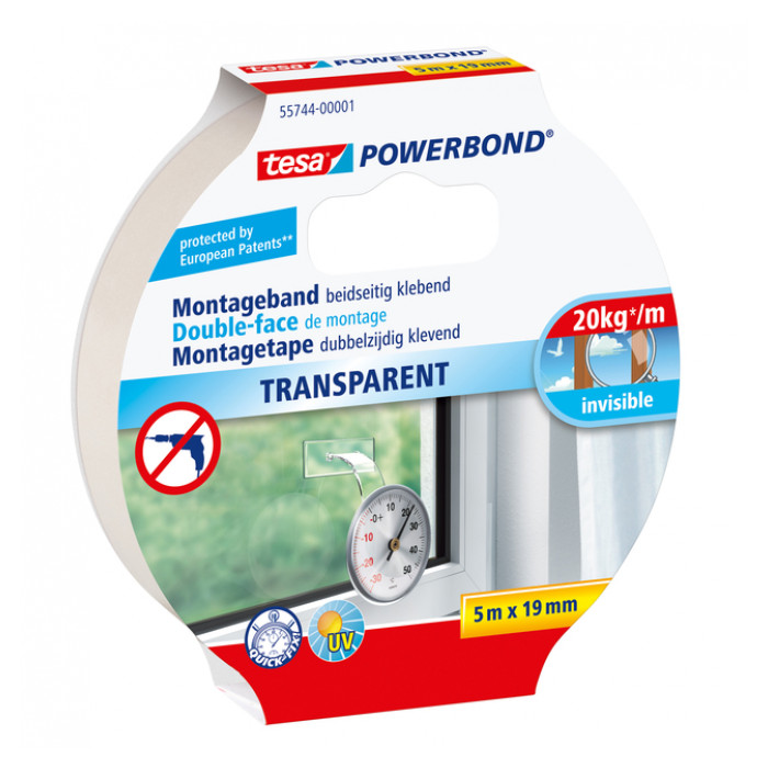 Montagetape tesa® Powerbond dubbelzijdig 5mx19mm transparant