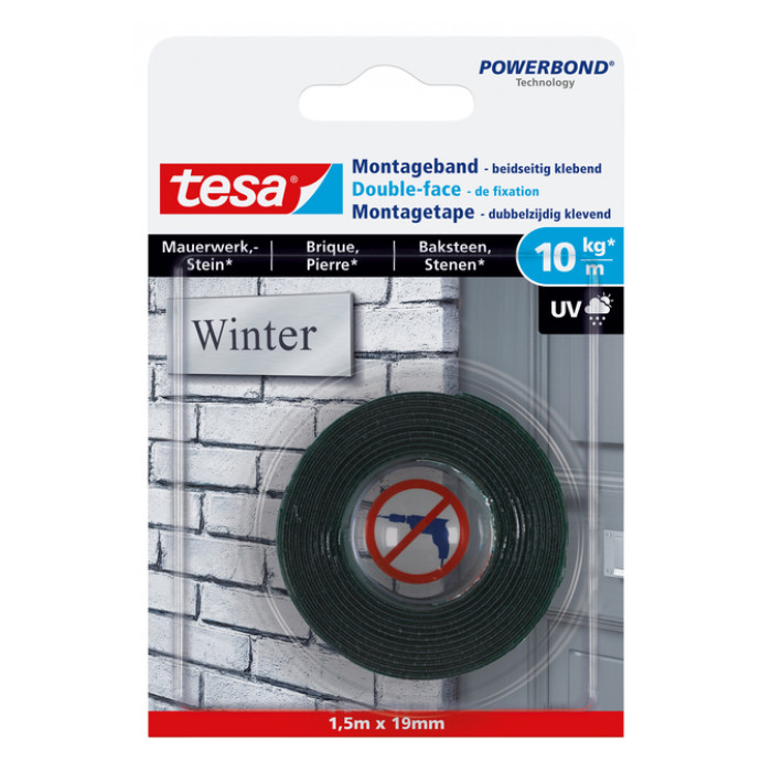 Montagetape tesa® Powerbond baksteen dubbelzijdig 1,5mx19mm