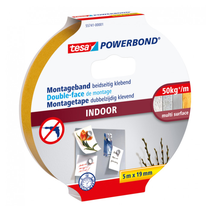 Montagetape tesa® Powerbond Indoor dubbelzijdig 5mx19mm wit