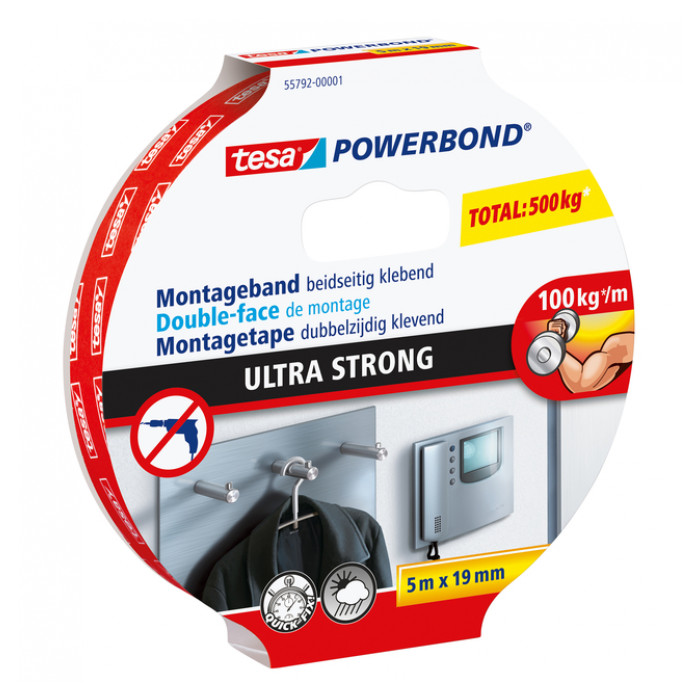 Montagetape tesa® Powerbond Ultra strong dubbelzijdig 5mx19mm wit