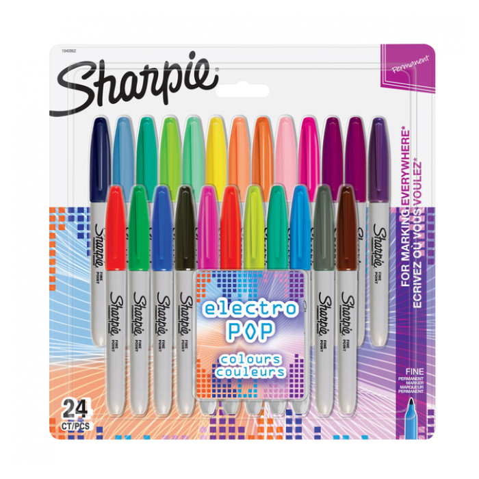 Viltstift Sharpie Electro Pop rond 0.9mm blister à 24 kleuren