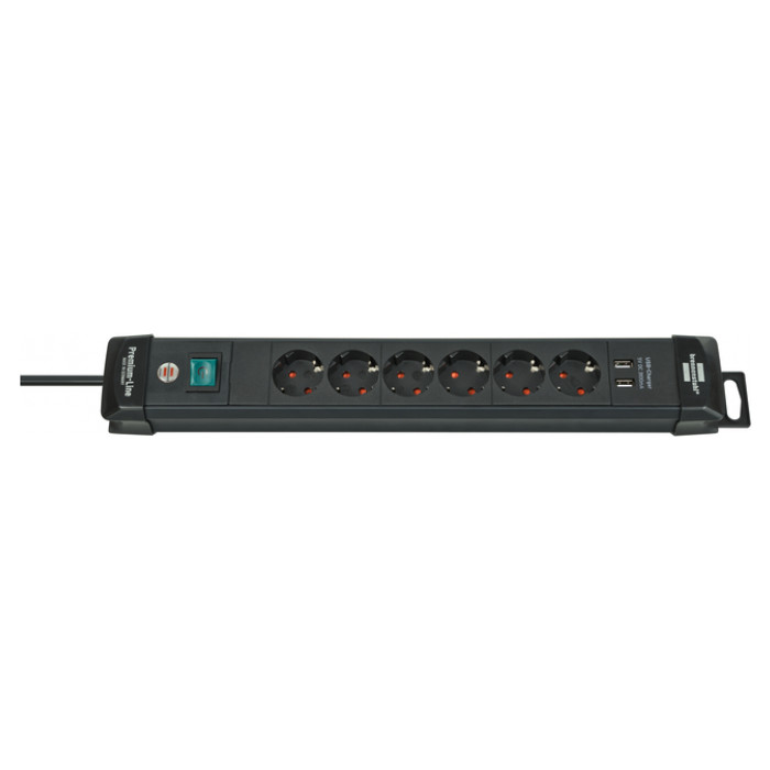 Stekkerdoos Brennenstuhl Premium 6-voudig incl. 2 USB 3m zwart