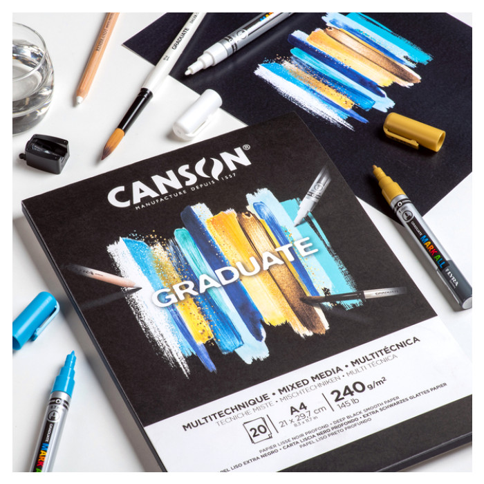 Tekenblok Canson Graduate Mixed Media black paper A3 20vel 240gr