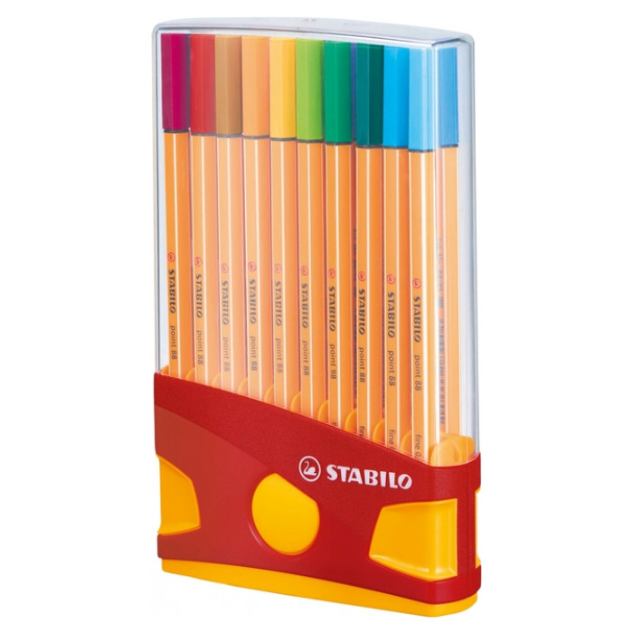 Fineliner STABILO point 88 ColorParade rollerset geel/rood fijn assorti etui à 20 stuks