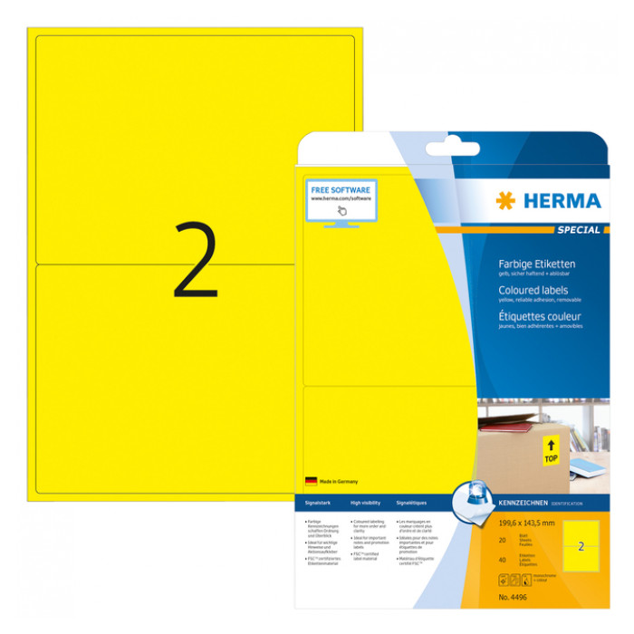 Etiket HERMA 4496 199.6x143.5mm geel 40stuks