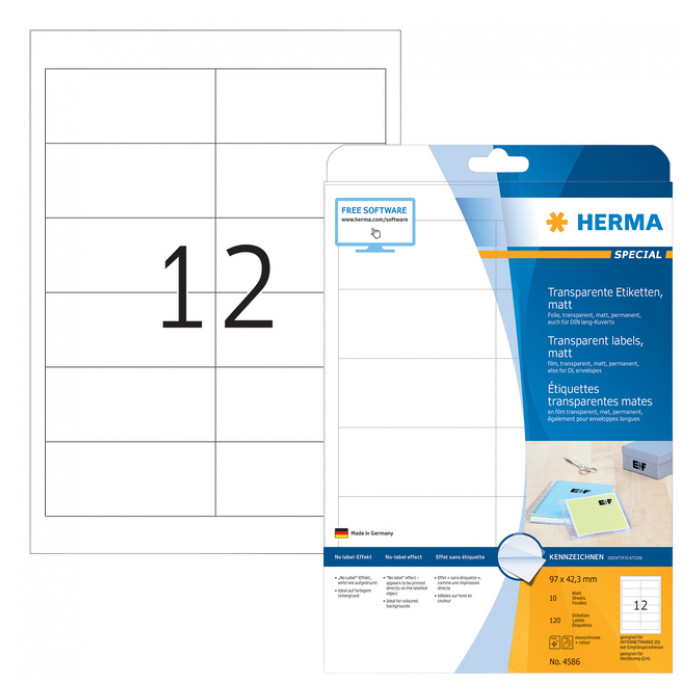 Etiket HERMA 4586 97x42.3mm weerbestendig transparant mat 120stuks