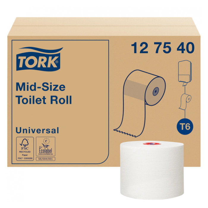 Toiletpapier Tork Mid-size T6 Universal 1-laags 135m wit 127540