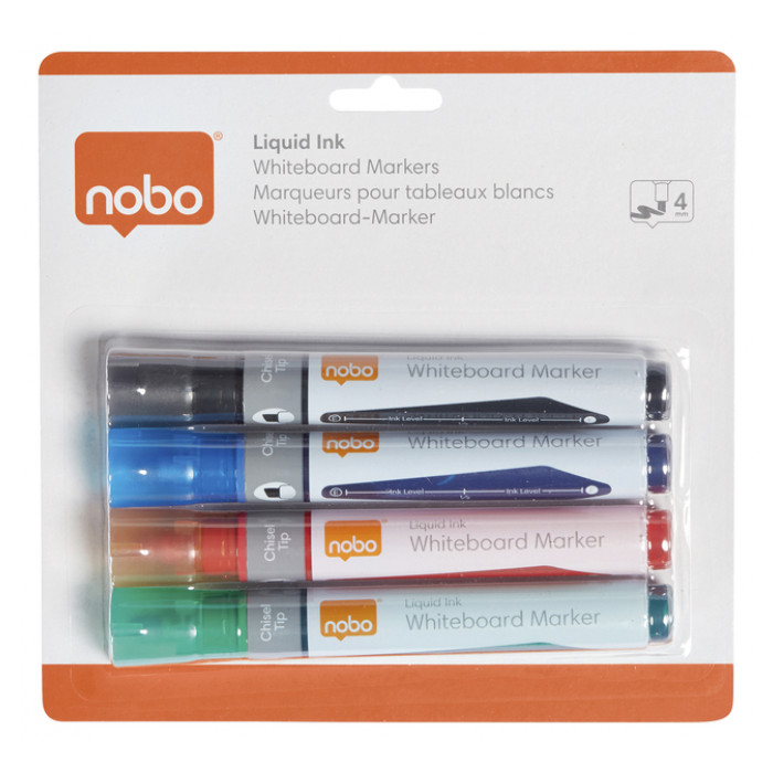 Viltstift Nobo whiteboard Liquid ink schuin assorti 4mm 4st