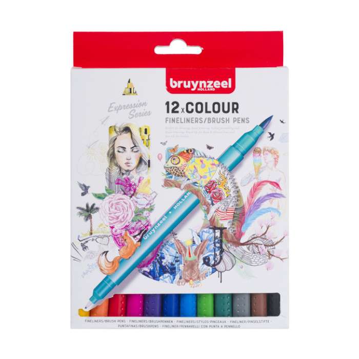 Fineliner Brush pen Bruynzeel Creatives set 12 kleuren