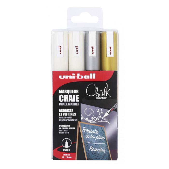 Krijtstift Uni-ball chalk rond 1.8-2.5mm assorti set à 4 stuks