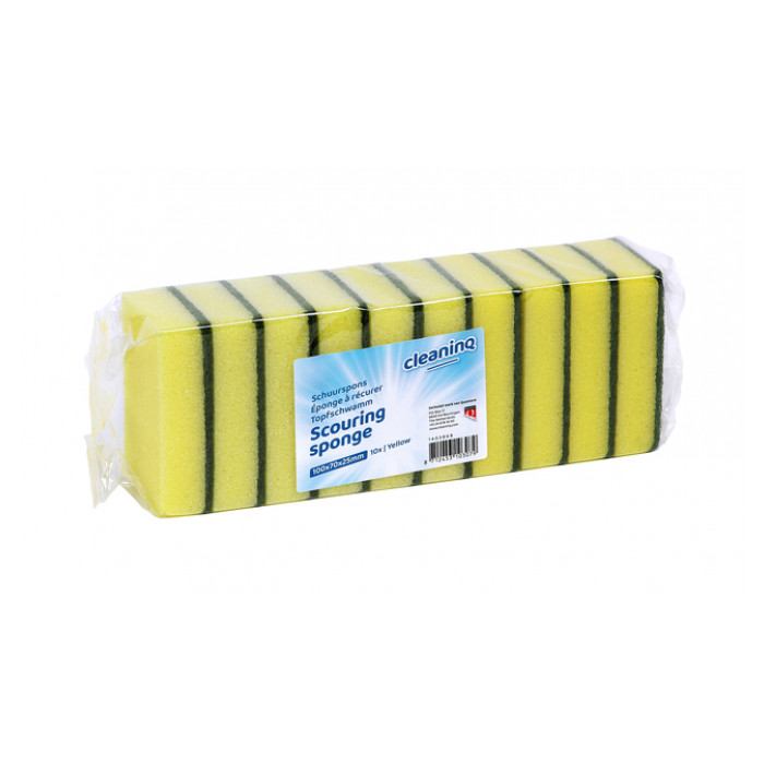Schuurspons Cleaninq geel/groen 100x70x25mm 10 stuks