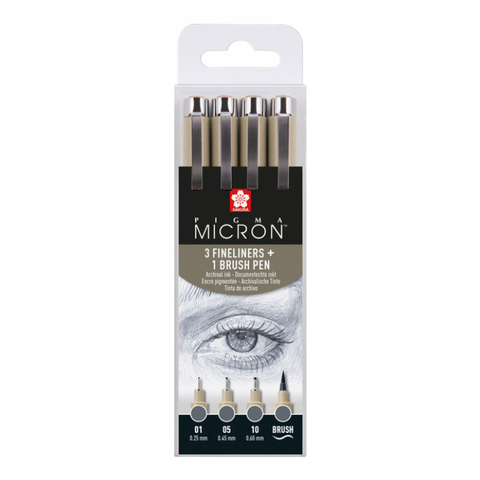 Fineliner Sakura Pigma Micron koelgrijs set 4 maten