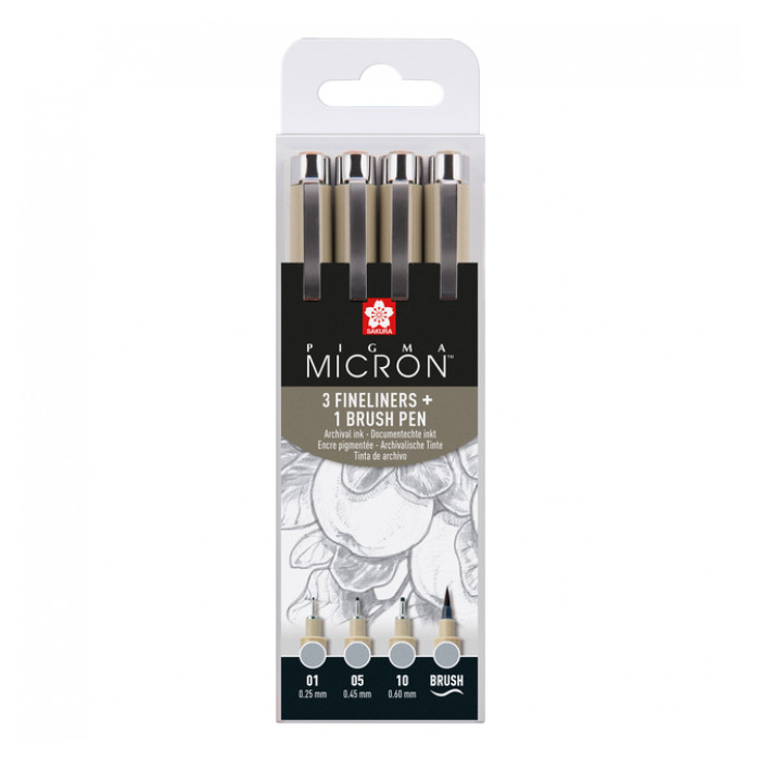 Fineliner Sakura Pigma Micron lichtgrijs set 4 maten