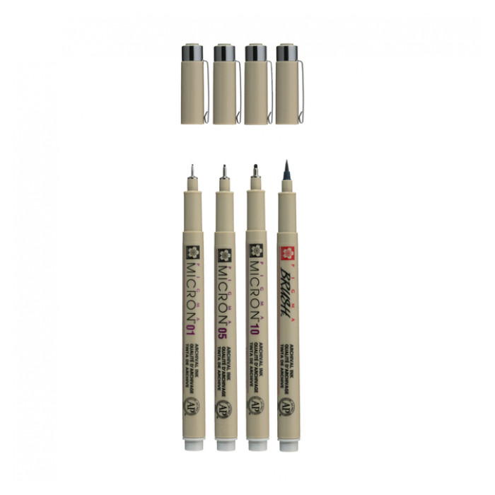 Fineliner Sakura Pigma Micron lichtgrijs set 4 maten