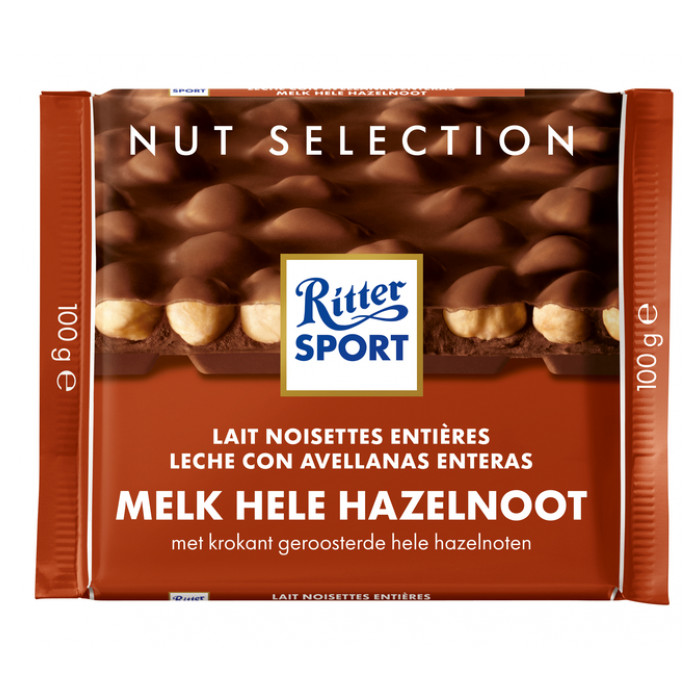 Chocolade Ritter Sport melk-hele hazelnoot 100gr