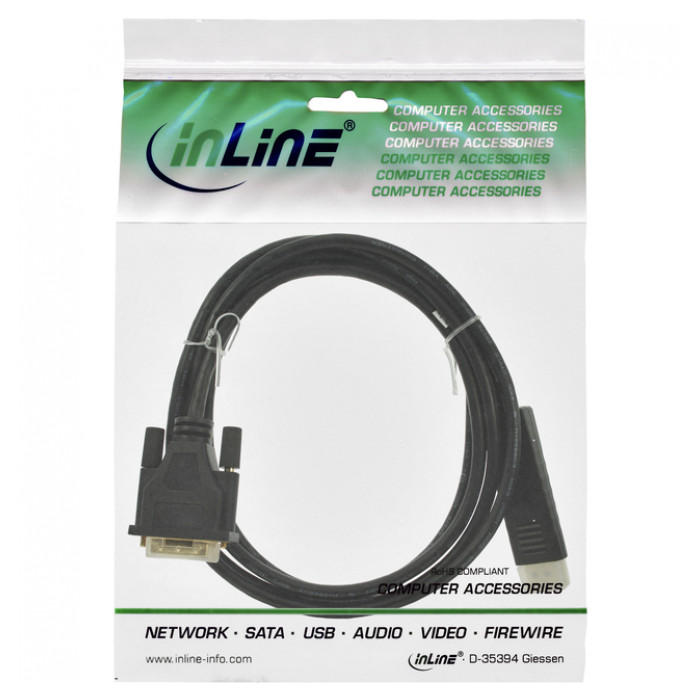 Kabel inLine Displayport DVI 24+1 M/M 2 meter zwart