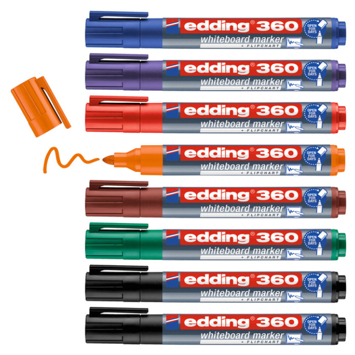 Viltstift edding 361 whiteboard rond 1mm assorti set à 8 stuks