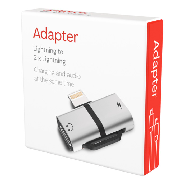 Adapter Lightning naar 2 x Lightning grijs