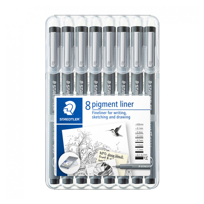 Fineliner Staedtler Pigment 308 zwart 8 stuks