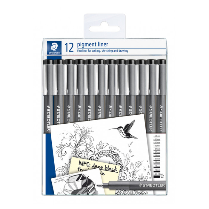 Fineliner Staedtler Pigment 308 zwart set à 12 breedtes