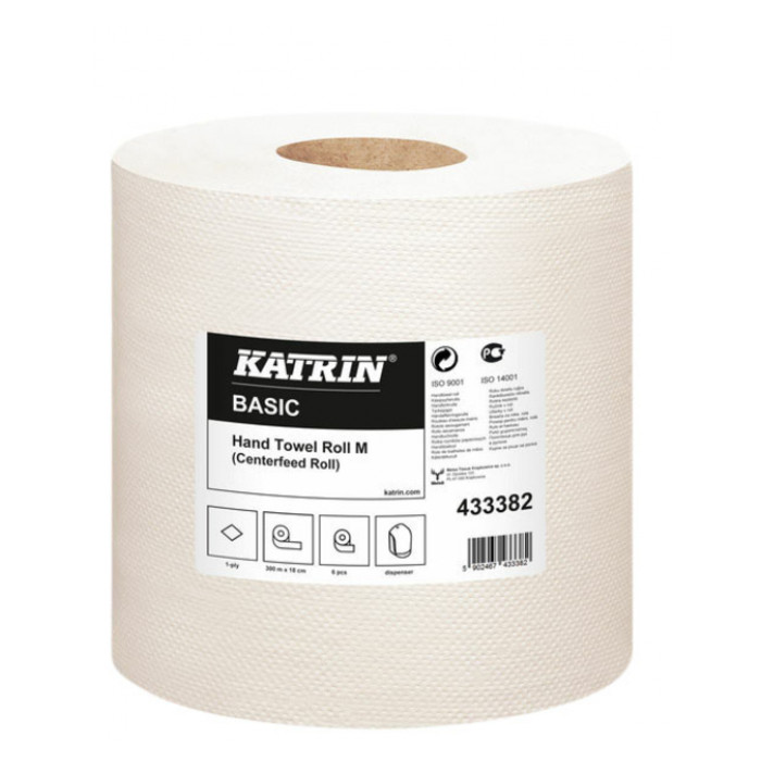 Handdoekrol Katrin centerfeed 1-laags wit medium 300mx178mm