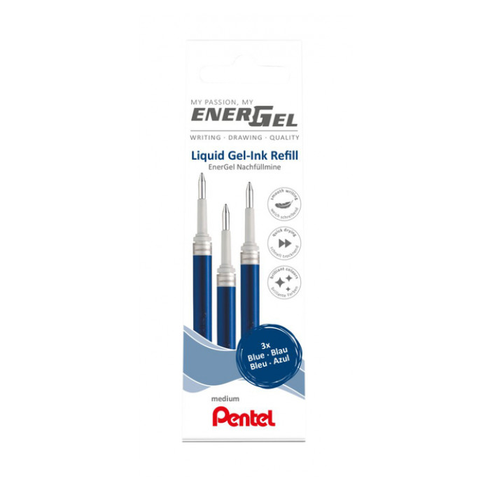 Gelschrijvervulling Pentel LR7 Energel 0.4mm blauw set à 3 stuks