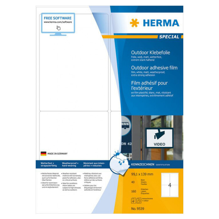 Etiket HERMA 9539 99.1x139mm weerbestendig wit 160stuks
