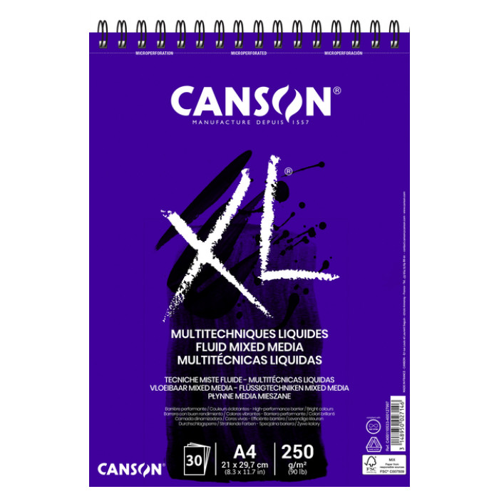 Tekenblok Canson XL Fluid Mixed Media A4 30vel 250gr