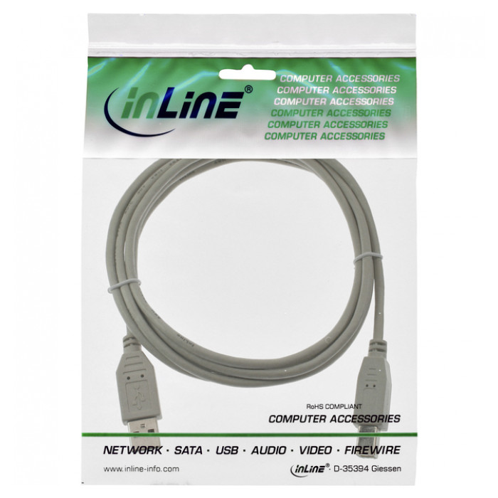 Kabel InLine USB-A USB-B 2.0 M 3 meter beige
