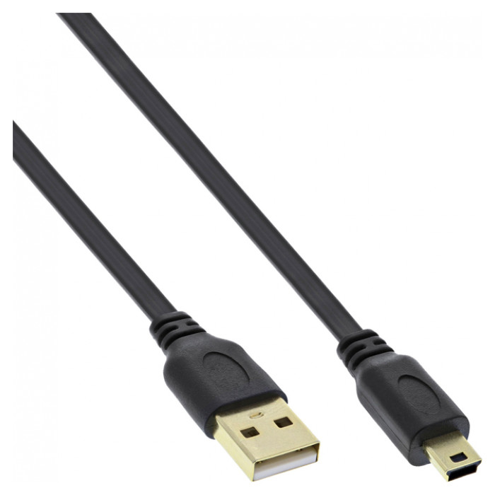 Kabel InlLne USB-A mini-B 2.0 platte kabel 2 meter zwart