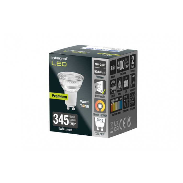 Ledlamp Integral GU10 1800-2700K warm wit 3.6W 380lumen