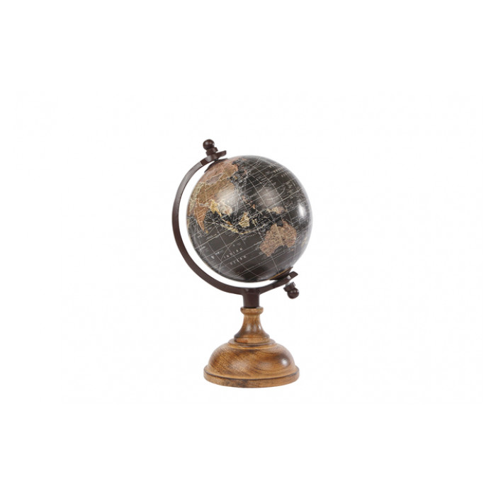 Globe op voet hout 12cm zwart