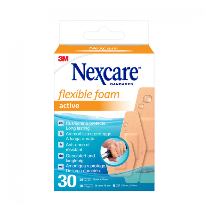 Wondpleister Nexcare active flexible foam waterbestendig 30 stuks assorti