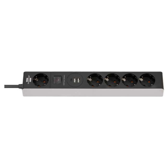 Stekkerdoos Brennenstuhl 5-voudig 1+2 USB 1,5m C Power Delivery grijs/zwart